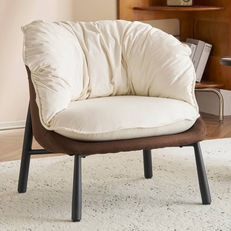 Modern Velvet Accent Chair with Wooden Frame and Black Metal Legs for Living Room or Lounge Seating - 27.4"L x 27"W x 29.1"H