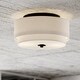preview thumbnail 1 of 16, Burnaby Mid-Century Modern Ceiling Mount Light White Linen Drum Shade 13-in W x 6.75-in H x 13-in D - Black