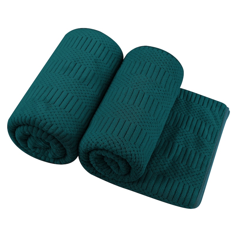 2 Pack Premium Jacquard Fleece Bath Towel, Velvet Highly Absorbent Towels 30"x60" - Dark Teal
