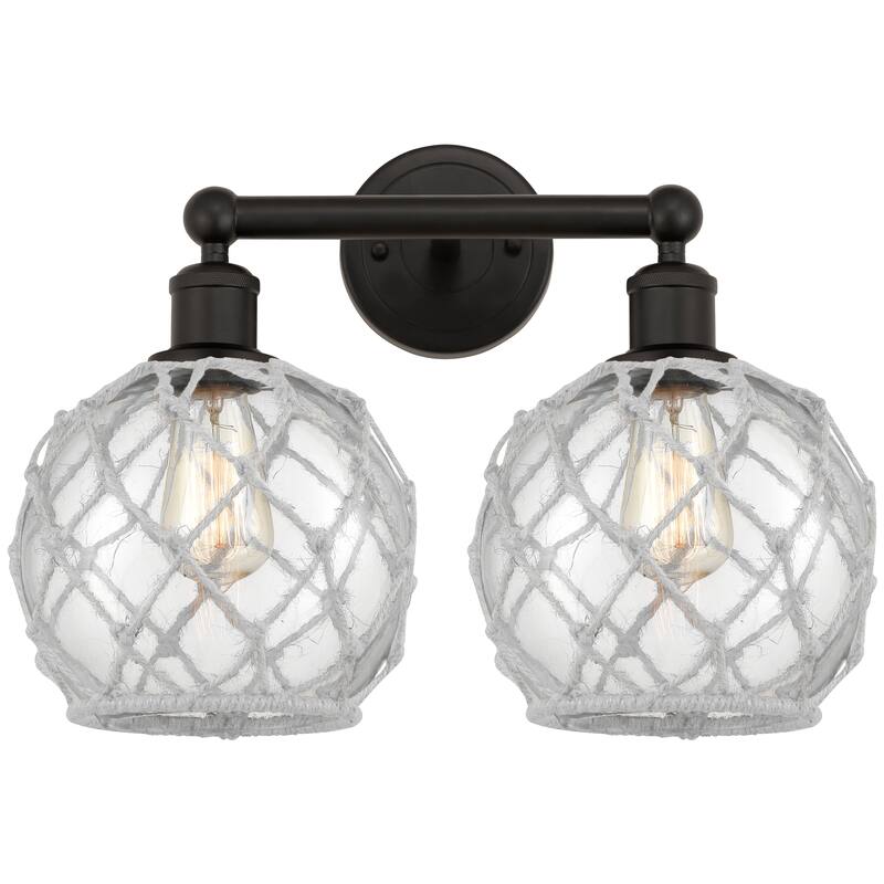 Innovations Lighting Endless Possibilities Edison - Farmhouse Rope - 2 Light 17" Bath Vanity Light - Clear Glass with White Rope/Oil Rubbed Bronze