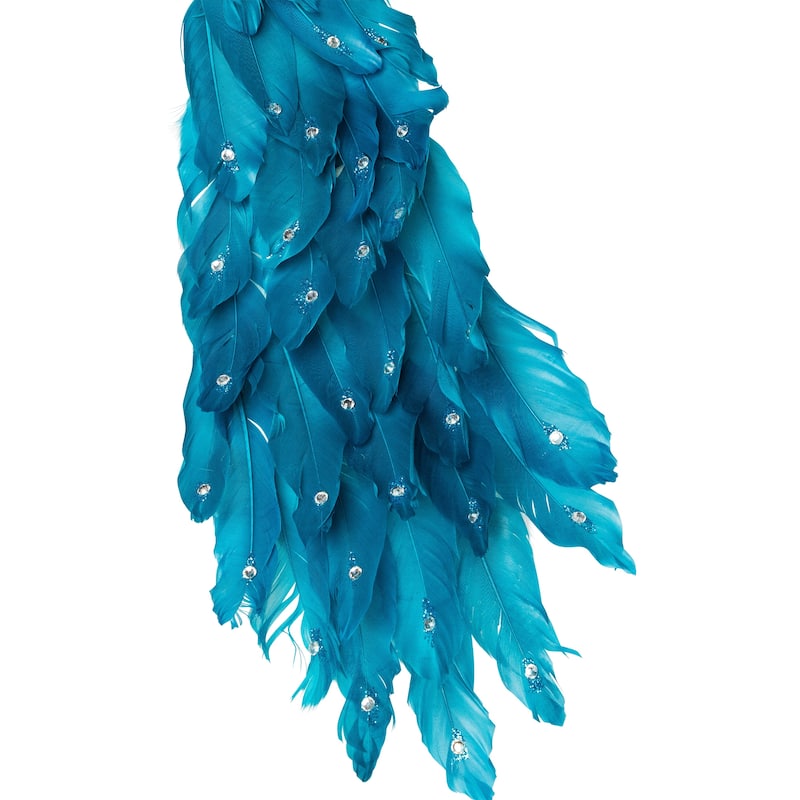 Peacock Glittered with Faux Crystals Christmas Decoration - 24" - Blue