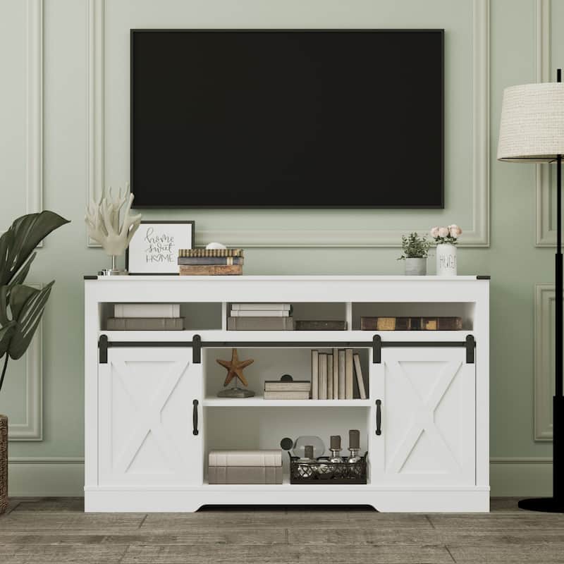 Farmhouse TV Stand for 65 inch TV with Sliding Barn Doors