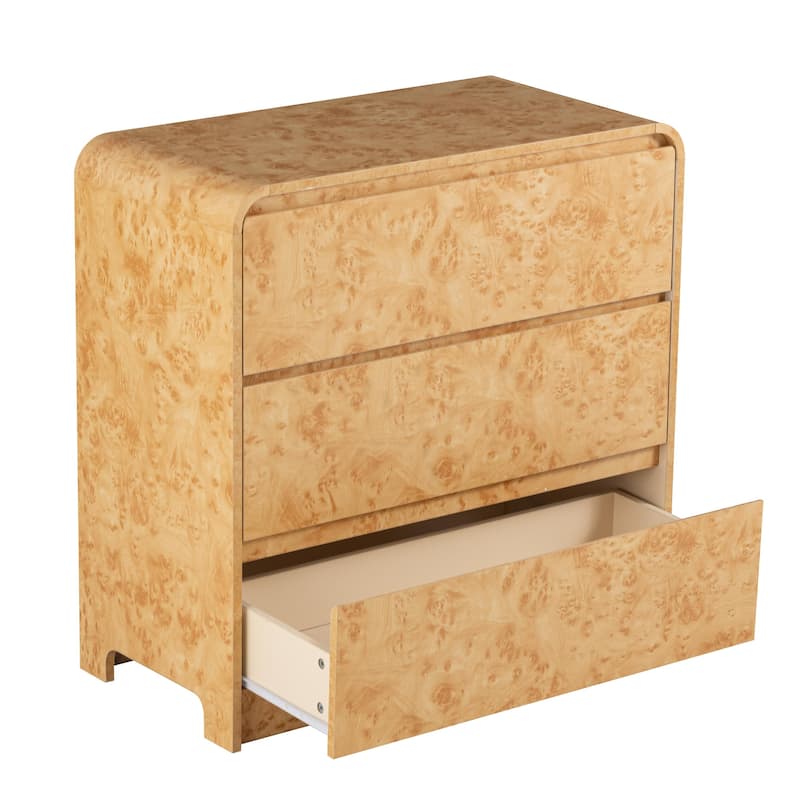 COZAYH Farmhouse Wood Nightstand, Rounded Edge Modern & Mid-Century Dresser, Burl Wood Finish in Natural