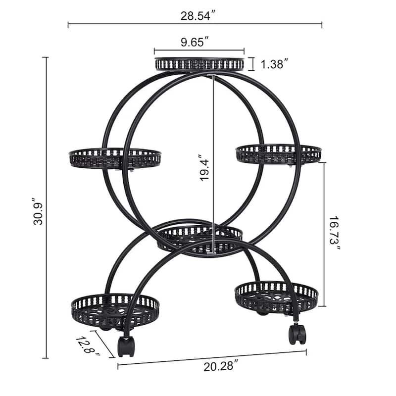 Flower Pot Holder Metal Plant Stand Shelf with 4-Wheel