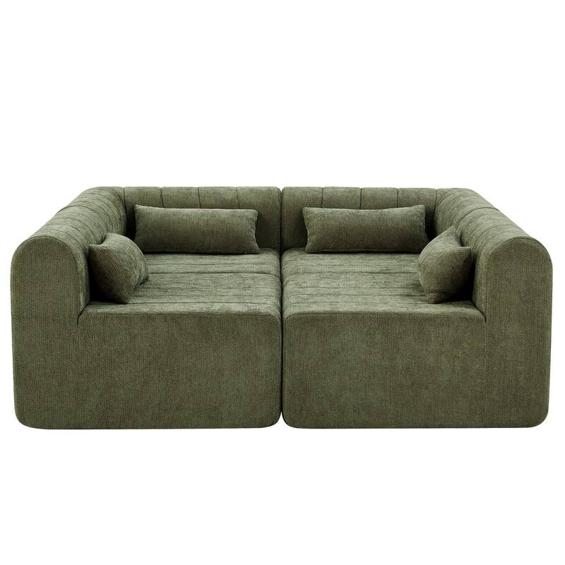 145.5" 4 Pieces Modular Full-Compressed Polyester Upholstered Sectional Sofa