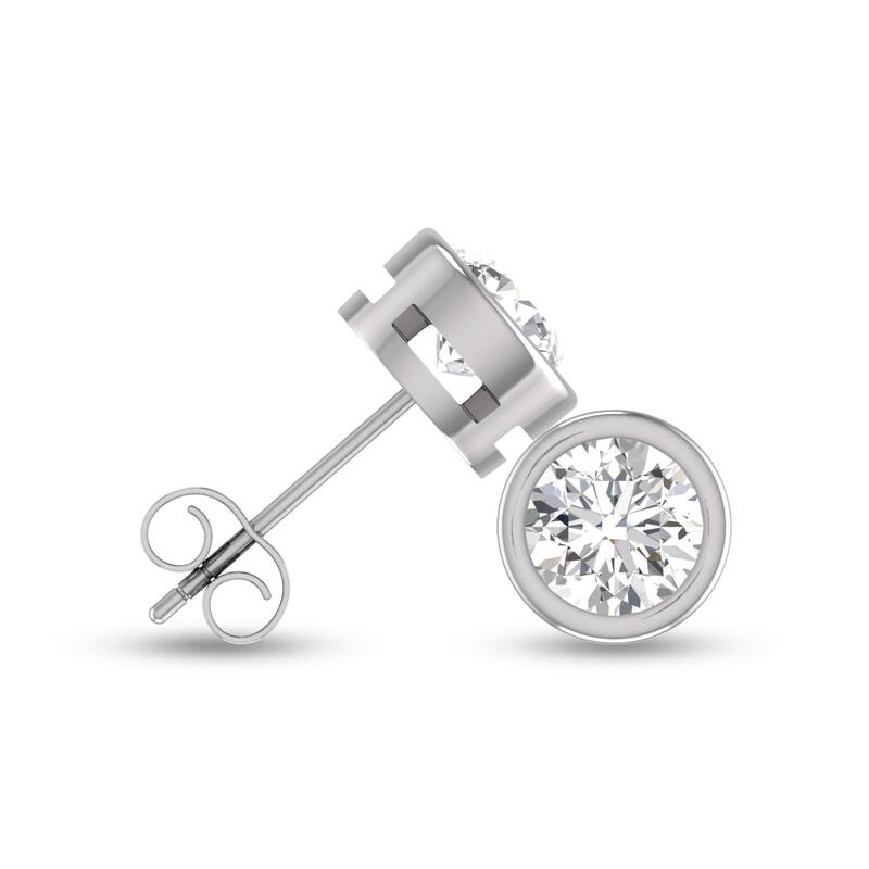 Marquee Lab Grown 1 Carat Round Bezel Set Solitaire Diamond Earrings in 14K White Gold