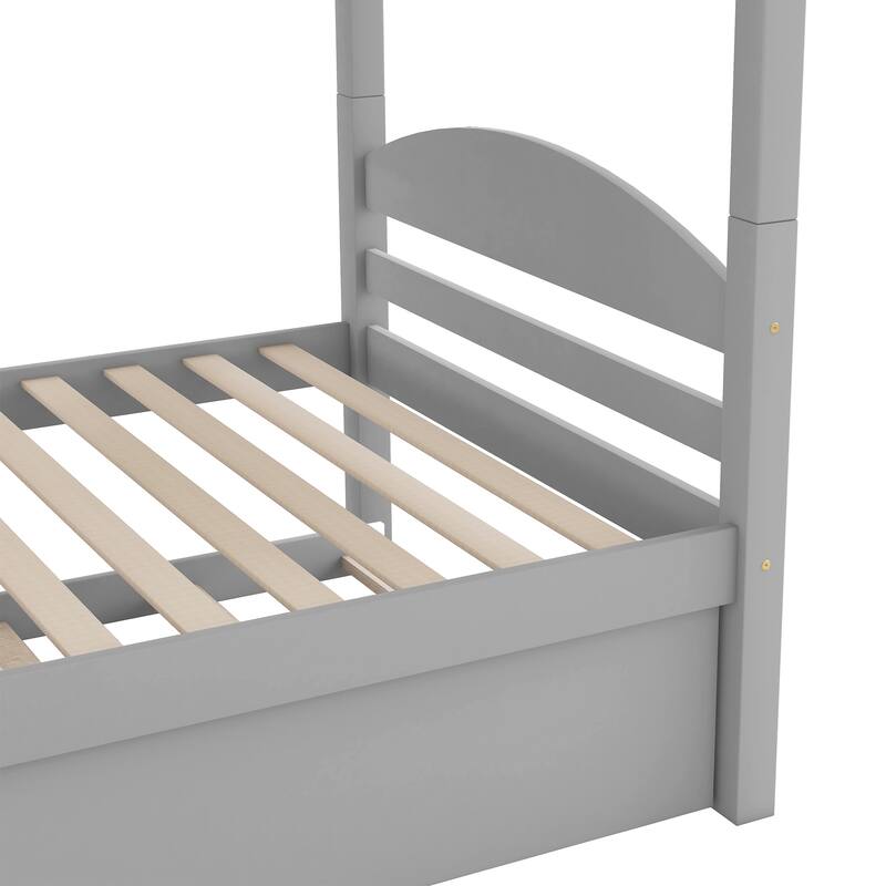 Twin L-Shaped Bunk Bed with Trundle Solid Pine Wood Convertible Beds