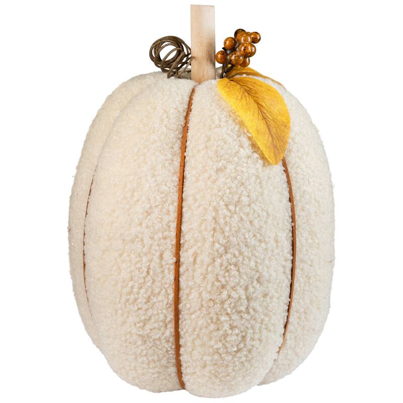 Plush Pumpkin Fall Harvest Decoration - 10" - Cream and Yellow