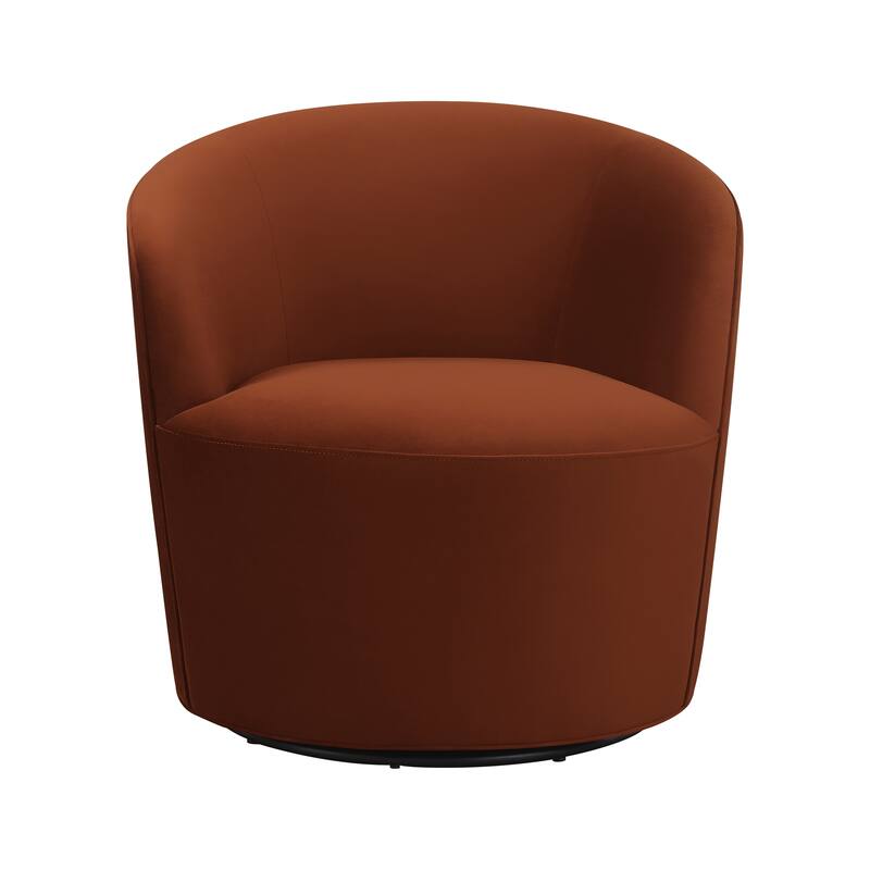 Fabric Upholstered Swivel Chair with Sloped Arms in Orange and Black