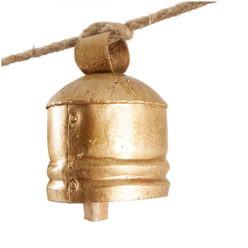 Gold Metal Tibetan Inspired String Hanging Decorative Cow Bell with Jute Hanging Rope
