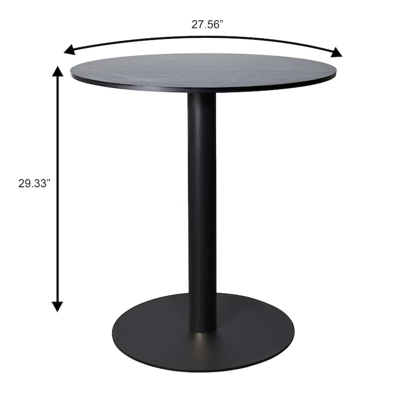 Vail Round Dining Table with 27 in. MDF Tabletop in Black Stainless Steel Round Base Accent Kitchen Table