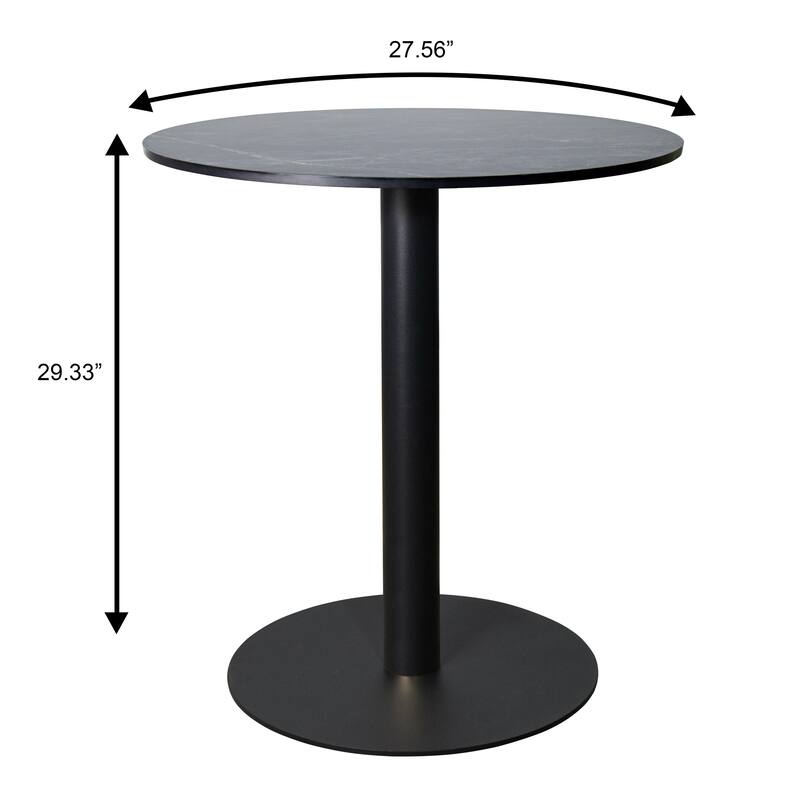 Vail Round Dining Table with 27 in. MDF Tabletop in Black Stainless Steel Round Pedestal Base with Gold Accent Kitchen Table