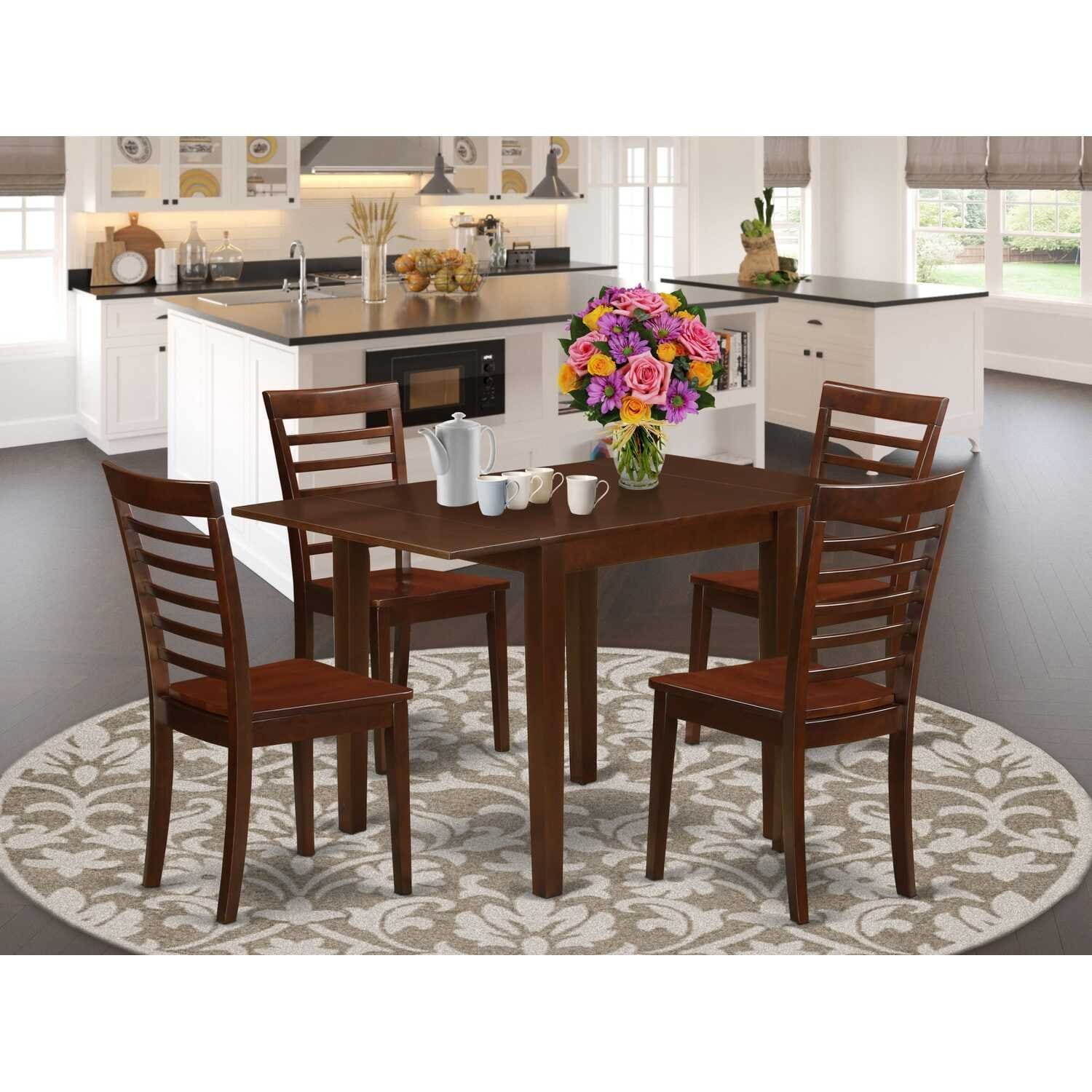 5-Piece Mahogany Finish Solid Wood Top - Rectangular Dining Room Set - Seats 4