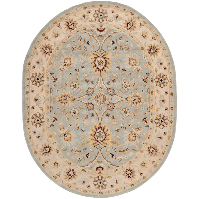SAFAVIEH Handmade Antiquity Edie Traditional Oriental Wool Rug - 7'6" x 9'6" Oval - Light Blue/Ivory