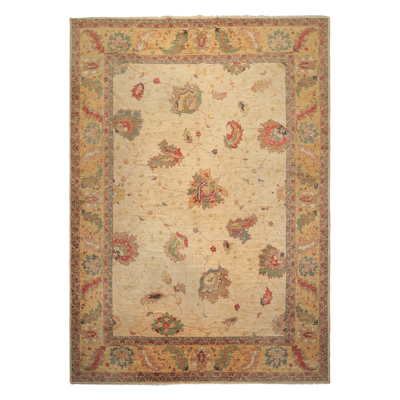 9'7''x12'9'' Hand Knotted Wool Beige Arts & Crafts Oushak Vintage Oriental Rug - 9' 7'' x 12' 9''