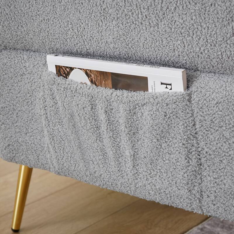 Upholstered Accent Loveseat Sofa With Side Pocket,Folding Sleeper Sofa Bed With Foldable Armrest