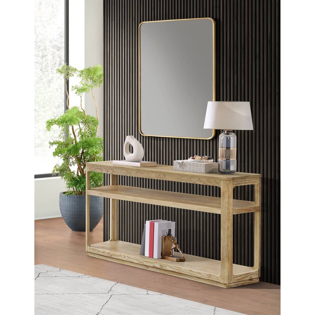 Delray Natural Wood 60-Inch Sofa Console Table with Shelves