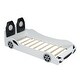 preview thumbnail 9 of 12, Wood Twin Size Race Car Platform Kids Bed Frame with LED Lights, Upholstered Backrest and Safety Rails for Bedroom, White