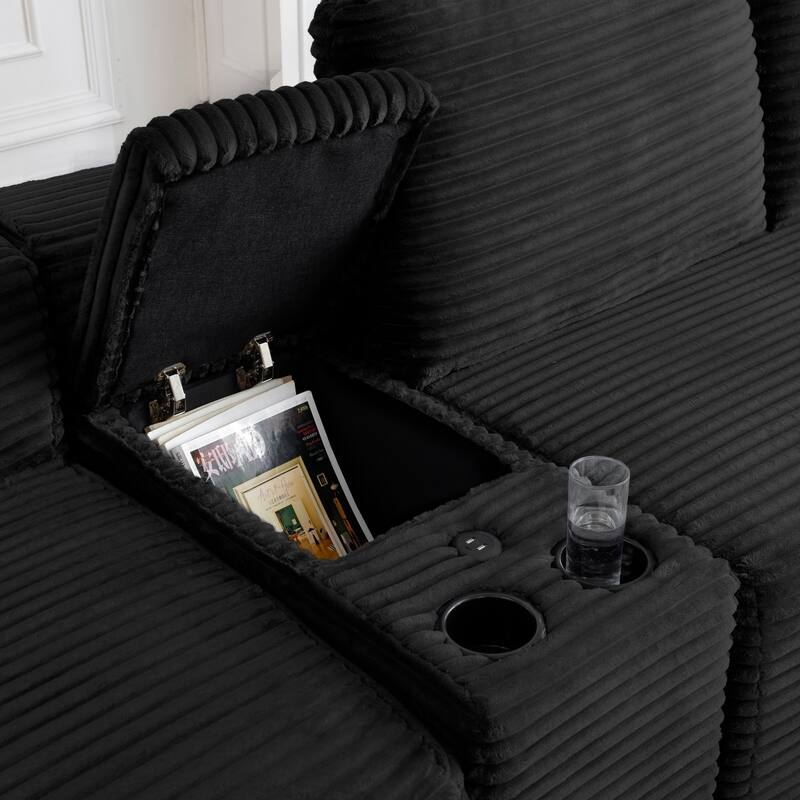 125'' U-Shaped Corduroy Sectional Sofa with Cup Holders, USB Ports and 2 Ottomans