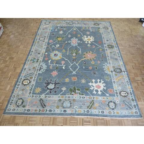 Hand Knotted Gray Oushak with Wool Oriental Rug (9'1" x 11'8") - 9'1" x 11'8"