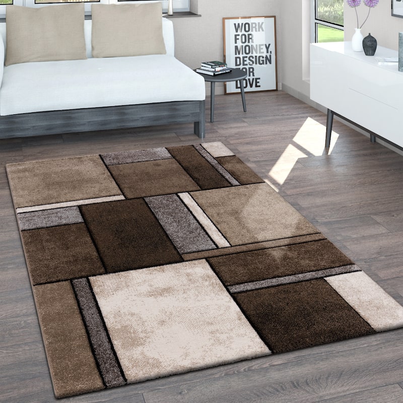 Modern Living-Room Rug Geometric in Brown Beige
