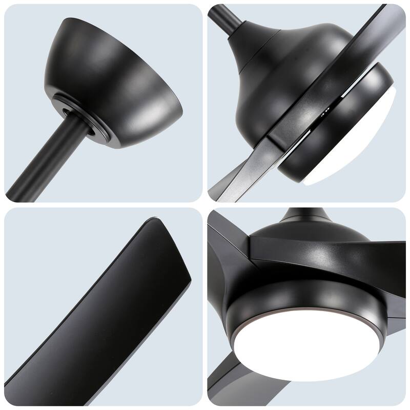 52 Inch Modern Black Ceiling Fan with 18W LED Light and Remote Control 3 ABS Blades DC Motor for Bedroom Living Room