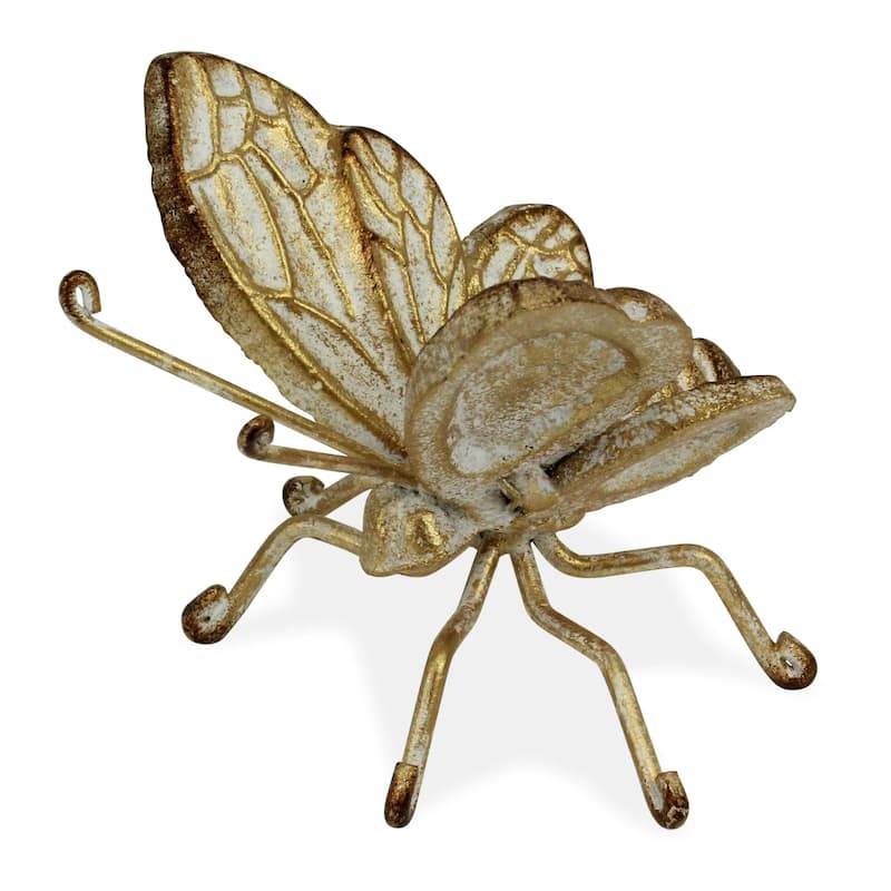 Handcrafted Cast Iron Butterfly Statue - 4.25" - Gold- Tone Finish