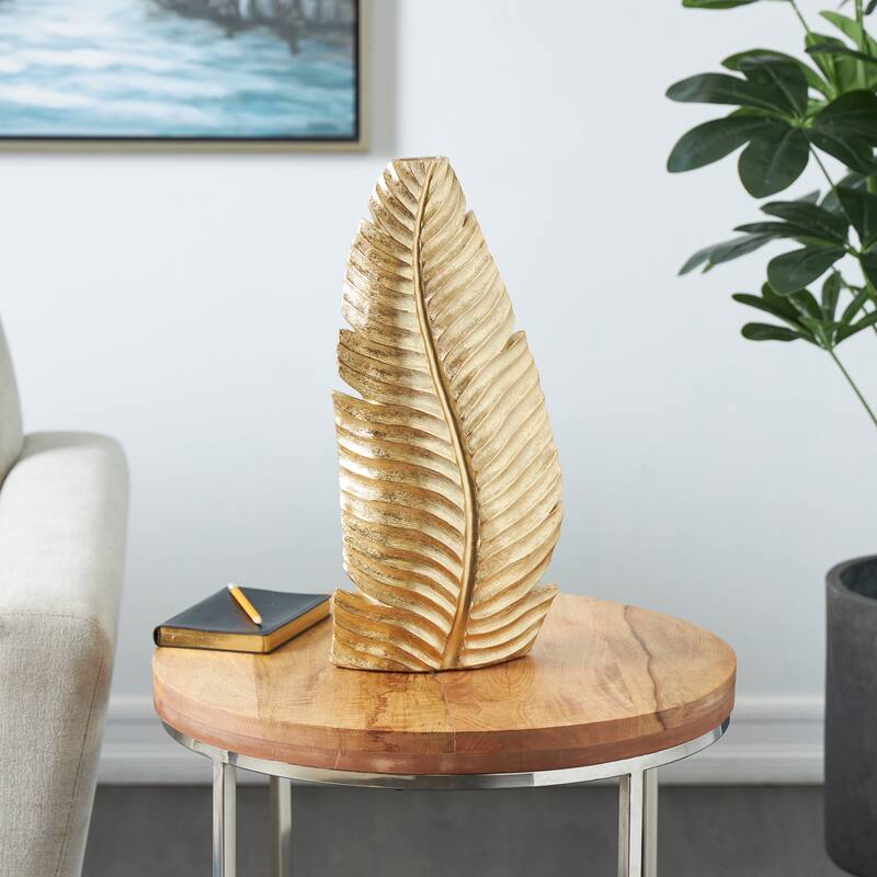 Gold Polystone Curved Metallic Leaf Vase - Gold - 8" x 4" x 18"