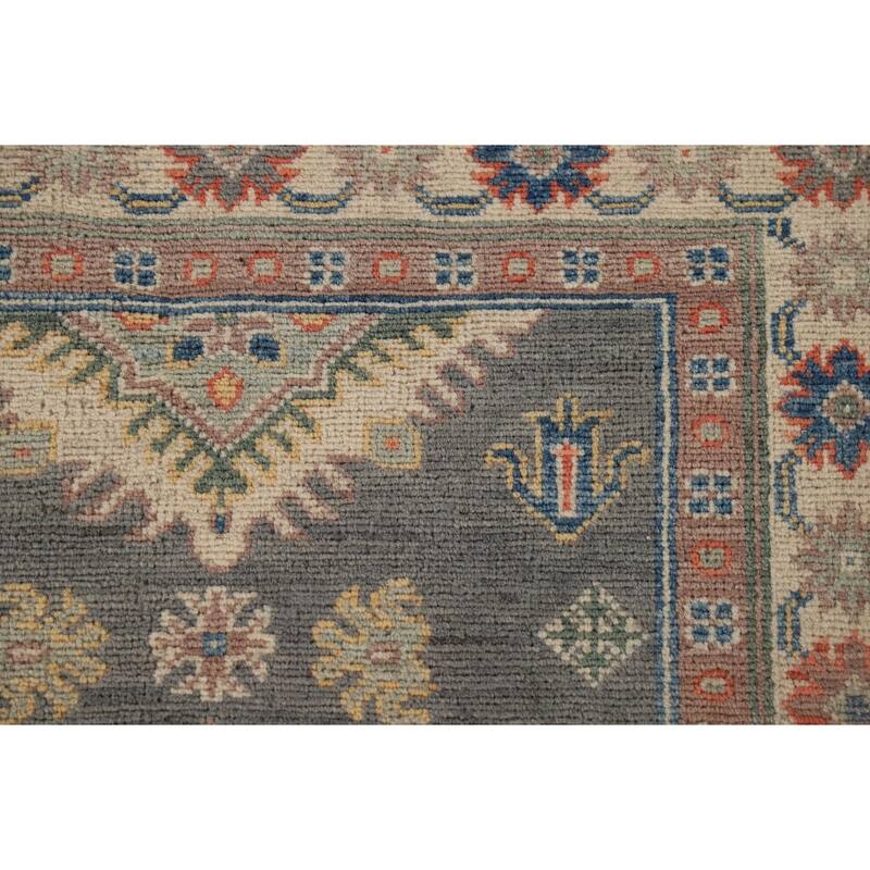 Gray Kazak Runner Rug Hand-Knotted Wool Carpet - 2'7" x 9'7"