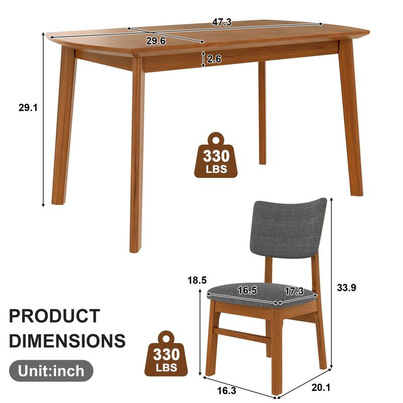 Solid Wood 5 Piece Dining Set with Upholstered Chairs, Mid-Century Style Table Set for Kitchen, Space Saving