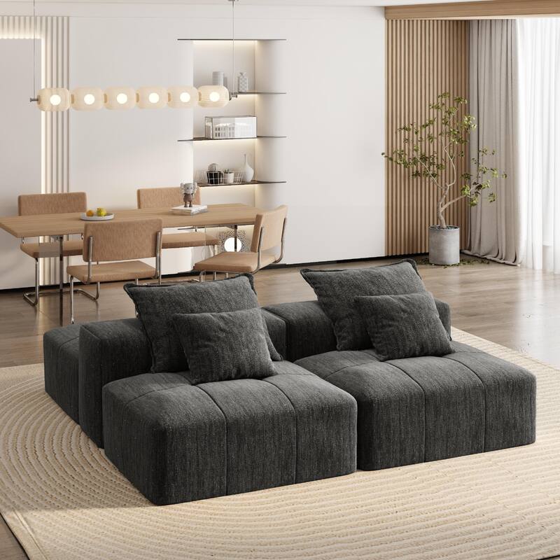 Modern Oversized Modular Chenille Sectional Sofa with 2 Ottomans and 2 Seat, 4 Pillows for Living Room
