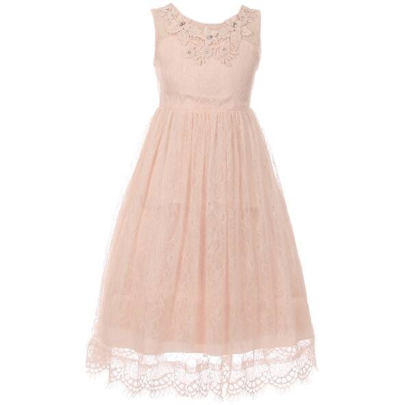 Shop Flower Girl Dress Lace 3d Flower Neckline Blush Cc 5036