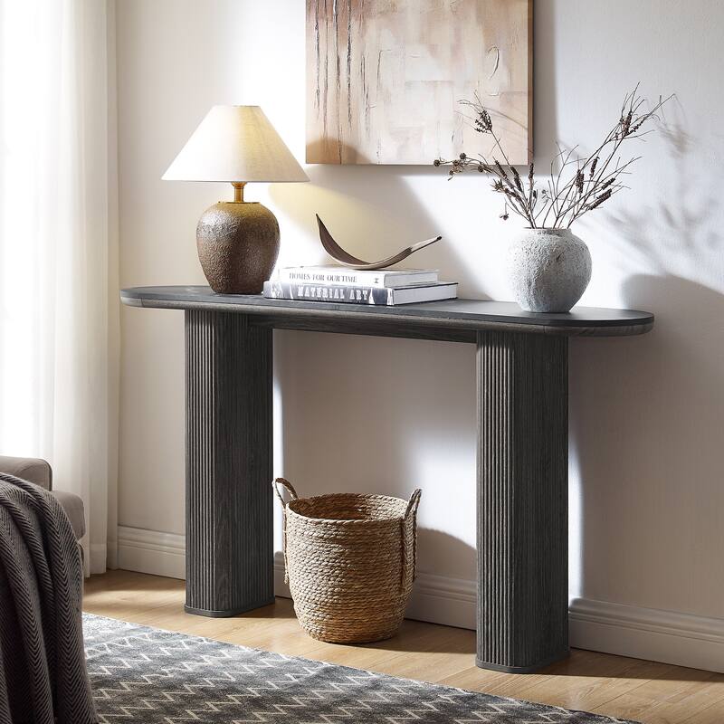 63" Modern Console Table, Entryway Table, Sofa Table with Fluted Bases - Black