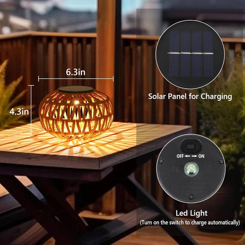 Rossetta 2-Pack Outdoor Waterproof Small Brown Rattan Pumpkin Shape Solar Tabletop Lantern Decorative