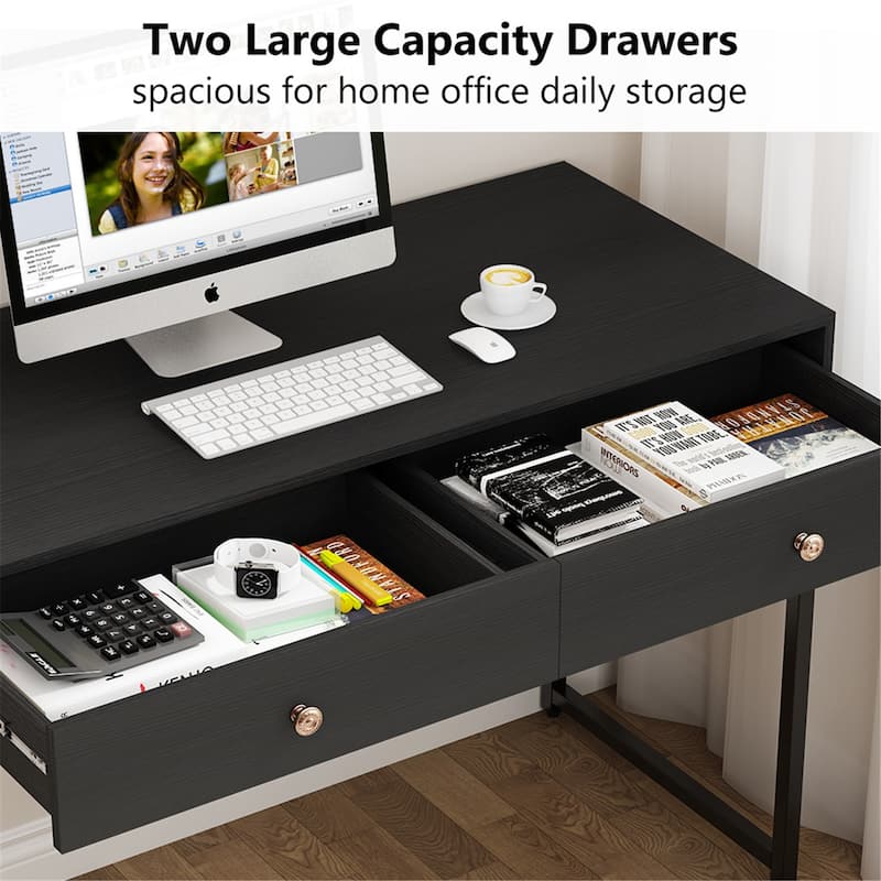 47 inch Home Office Desk Study Writing Table with 2 Storage Drawers