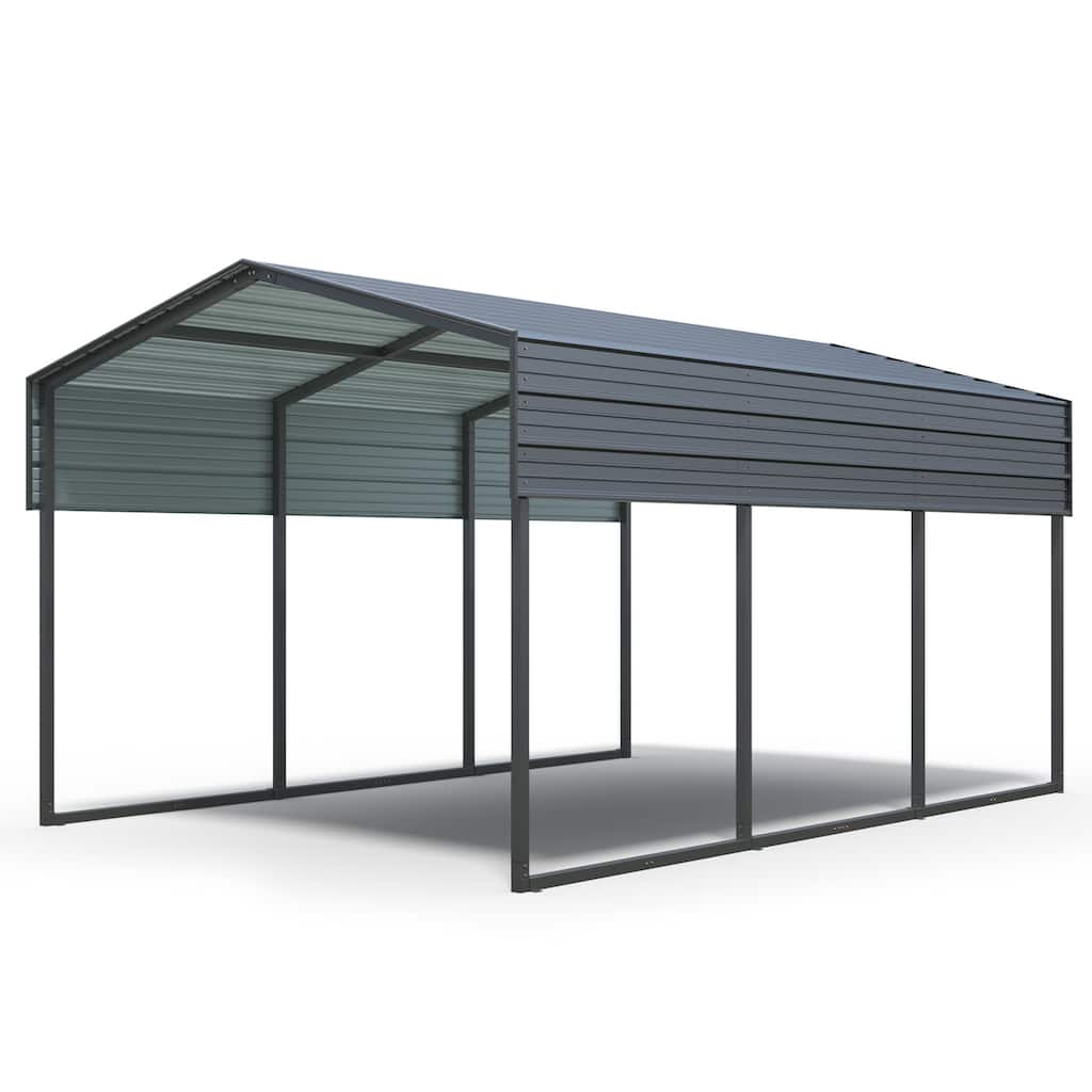 10 x 14.4 Ft Weather Resistant Outdoor Metal Carport with Reinforced Frame for Vehicles Equipment