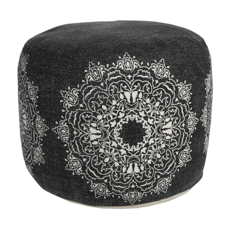 HomeRoots 18" Black 100% Cotton Ottoman