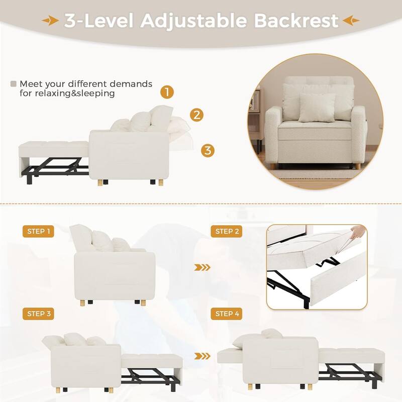 AECOJOY Adjustable Sleeper Chair Bed 3-in-1 Convertible Futon Sofa