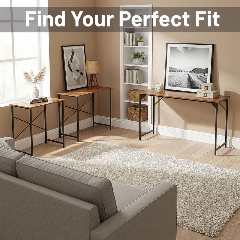 Computer Desk, 40-63 Inch Home Office Desk, Gaming Writing Work from Home Study Desk, Large Legroom, Sturdy Metal Frame