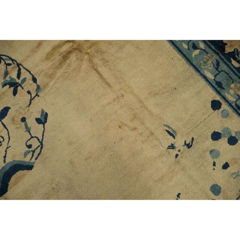 Hand Knotted Oriental 100% Wool Carpet Traditional Floral Yellow & Gold Art Deco Area Rug - 9' 5'' X 7' 5''