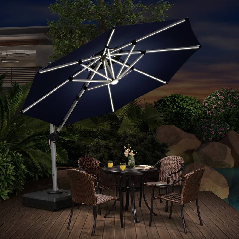 PURPLE LEAF 10 ft Double Top LED Round Patio Cantilever Umbrella with Base Bed Bath & Beyond
