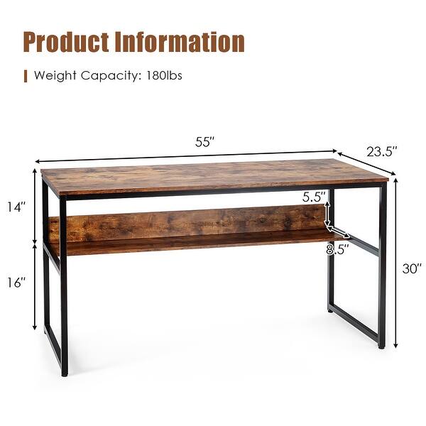 Costway 55'' Industrial Computer Desk w/ Storage Shelf Adjustable Bed
