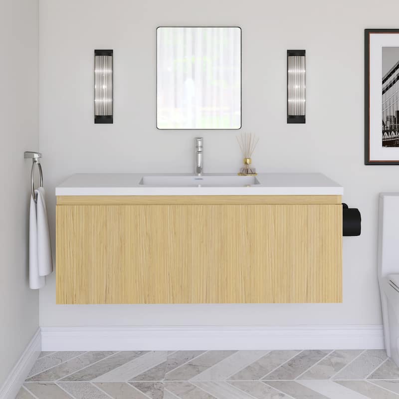 Floating Bathroom Vanity in Yellow Oak with Integrated Resin Top - 47.24'' x 18.90'' x 18.19''