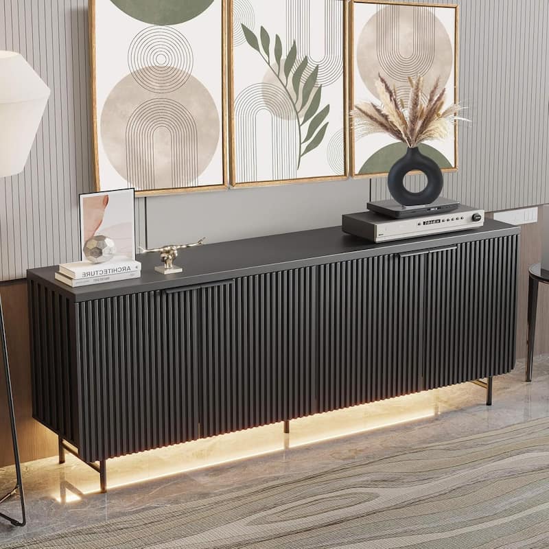 68" Mid Century Fluted TV Console Table Sideboard Cabinet with Cabinets Storage - 68inch