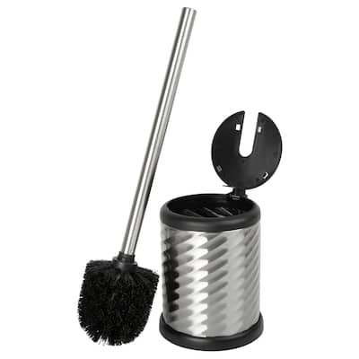 Bath Bliss Self Closing Lid Toilet Brush and Holder in Stainless Steel Swirl - 4.5" Rd x 14.75"