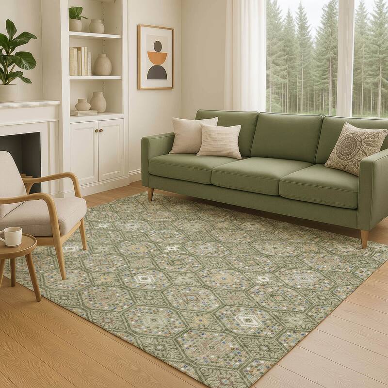 Machine Washable Indoor/ Outdoor Modern Hexi Chantille Rug