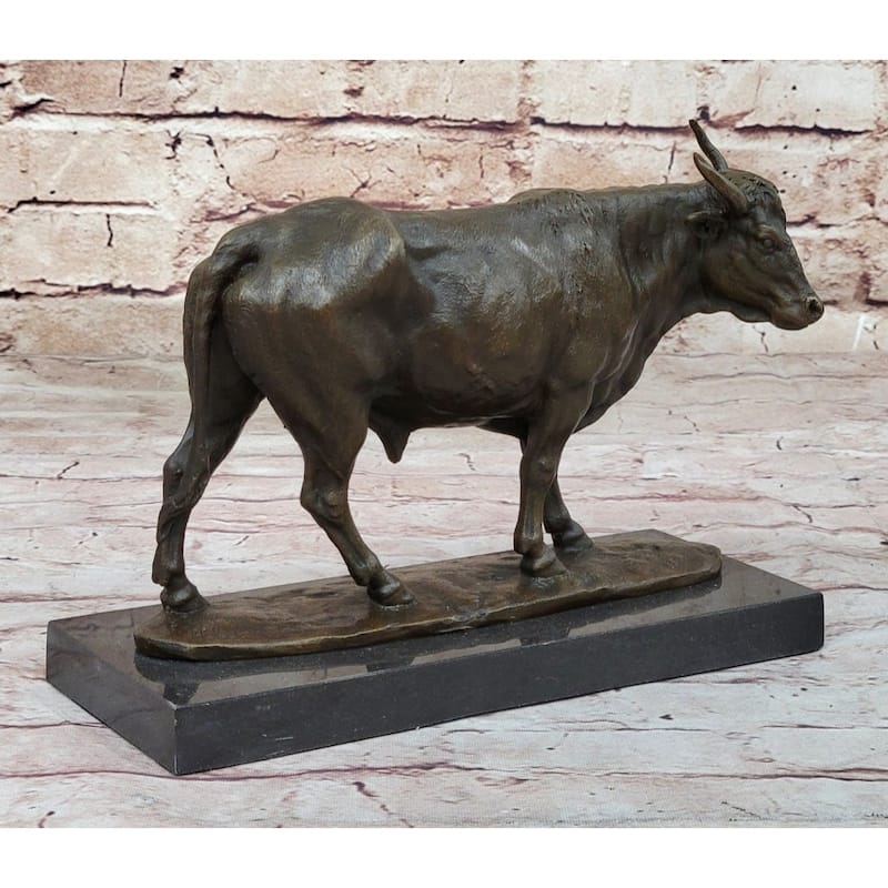 Bronze Imitative Bull Cow Imitative Cattle Sculpture Statue Figure On Marble Base By Milo