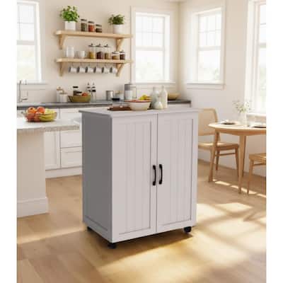 Homy Casa Kitchen Island Cart with Storage, Wheels Barn Door, White