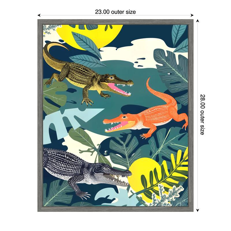 Three Crocodiles by Uma Gokhale Framed Canvas Wall Art - 23 x 28 in