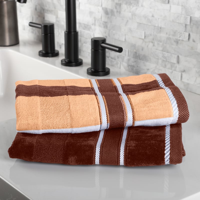 6PC Towel Set - Absorbent Cotton Bathroom Accessories Solid and Striped Towels by Windsor Home